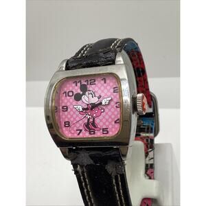 Minnie Mouse Silver Tone Pink Quartz Fashion Womens Watch New Battery
